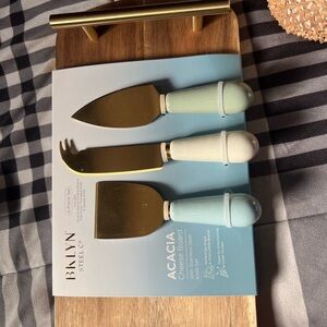 Acacia Cheese Board with Gold and Pastel Handles